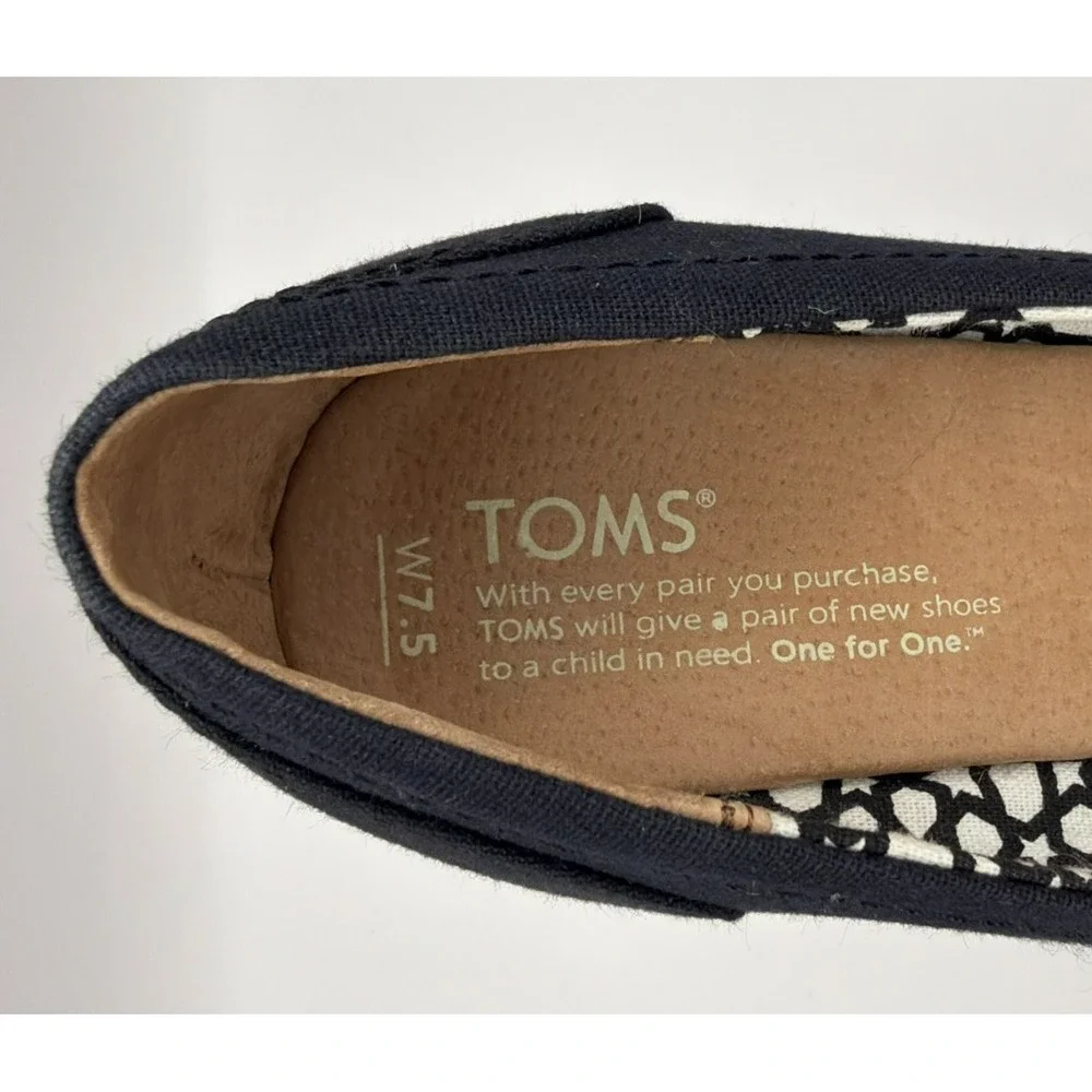 TOMS Womens 7.5 Black Canvas Peep Toe Espadrille Wedge Heels Slip On Shoes